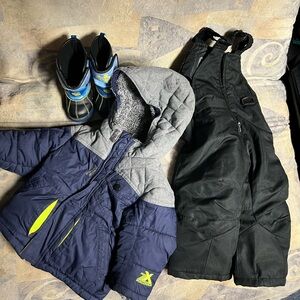 Baby boy winter bundle coat, boots, and snow pants